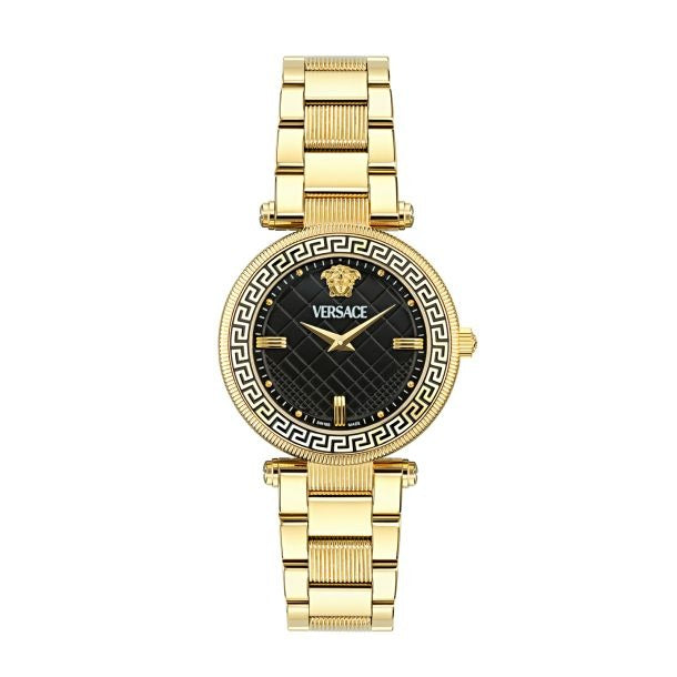Versace Reve Analog Black Dial Gold Steel Strap Watch for Women - VE8B00624
