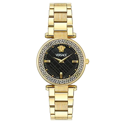 Versace Reve Analog Black Dial Gold Steel Strap Watch for Women - VE8B00624