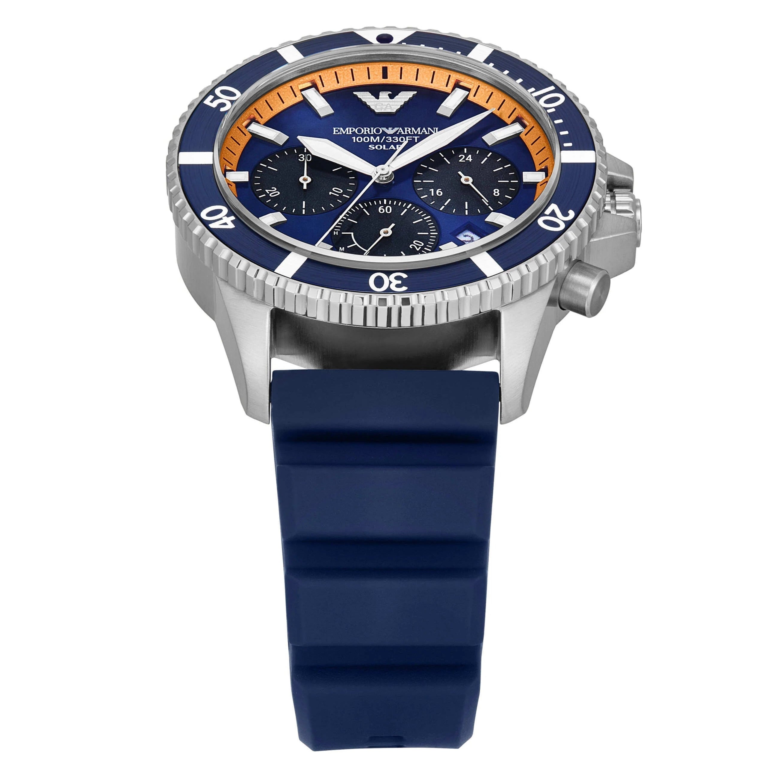 Emporio Armani World Explorer Chronograph Blue Dial Blue Silicone Strap Watch for Men - AR11696