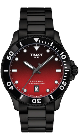 Tissot Seastar 1000 Red Dial Black Steel Strap Watch for Men - T120.410.33.421.00
