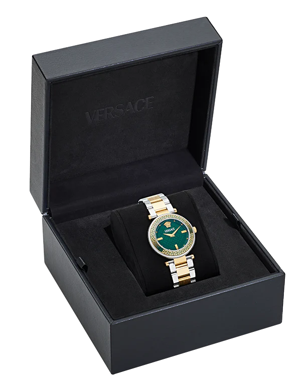 Versace Reve Analog Green Dial Two Tone Steel Strap Watch for Women - VE8B00524