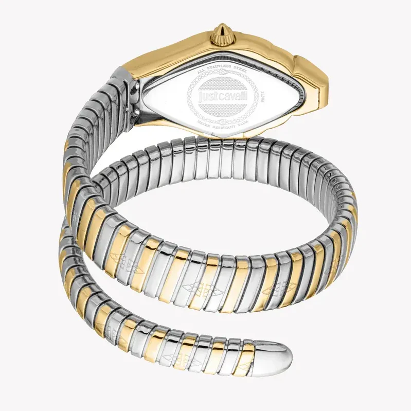 Just Cavalli Ferocious Mother of Pearl White Dial Two Tone Steel Strap Watch for Women - JC1L306M0065