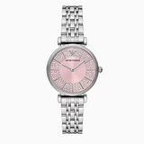 Emporio Armani Gianni T-Bar Pink Dial Silver Steel Strap Watch for Women - AR11686