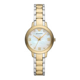 Emporio Armani Cleo Three Hand Mother of Pearl Dial Two Tone Steel Strap Watch for Women - AR11513