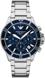 Emporio Armani World Explorer Chronograph Blue Dial Silver Steel Strap Watch for Men - AR11681