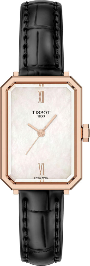 Tissot SRV White Mother of Pearl Dial Black Leather Strap Watch for Women - T160.110.36.113.00