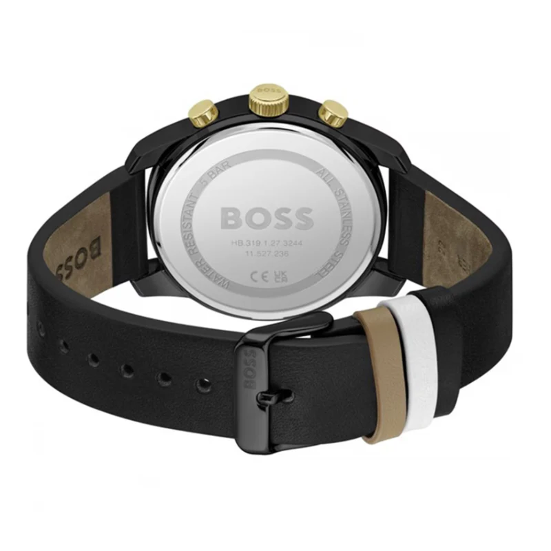 Hugo Boss Trace Chronograph Black Dial Black Leather Strap Watch for Men - 1514003