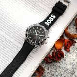 Hugo Boss Runner Chronograph Black Dial Black Silicone Strap Watch for Men - 1514141