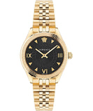Versace Hellenyium Quartz Black Dial Gold Steel Strap Watch for Women - VE2S00622