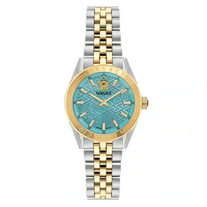 Versace V-Code Analog Turquoise Dial Two Tone Steel Strap Watch for Women - VE8I00524