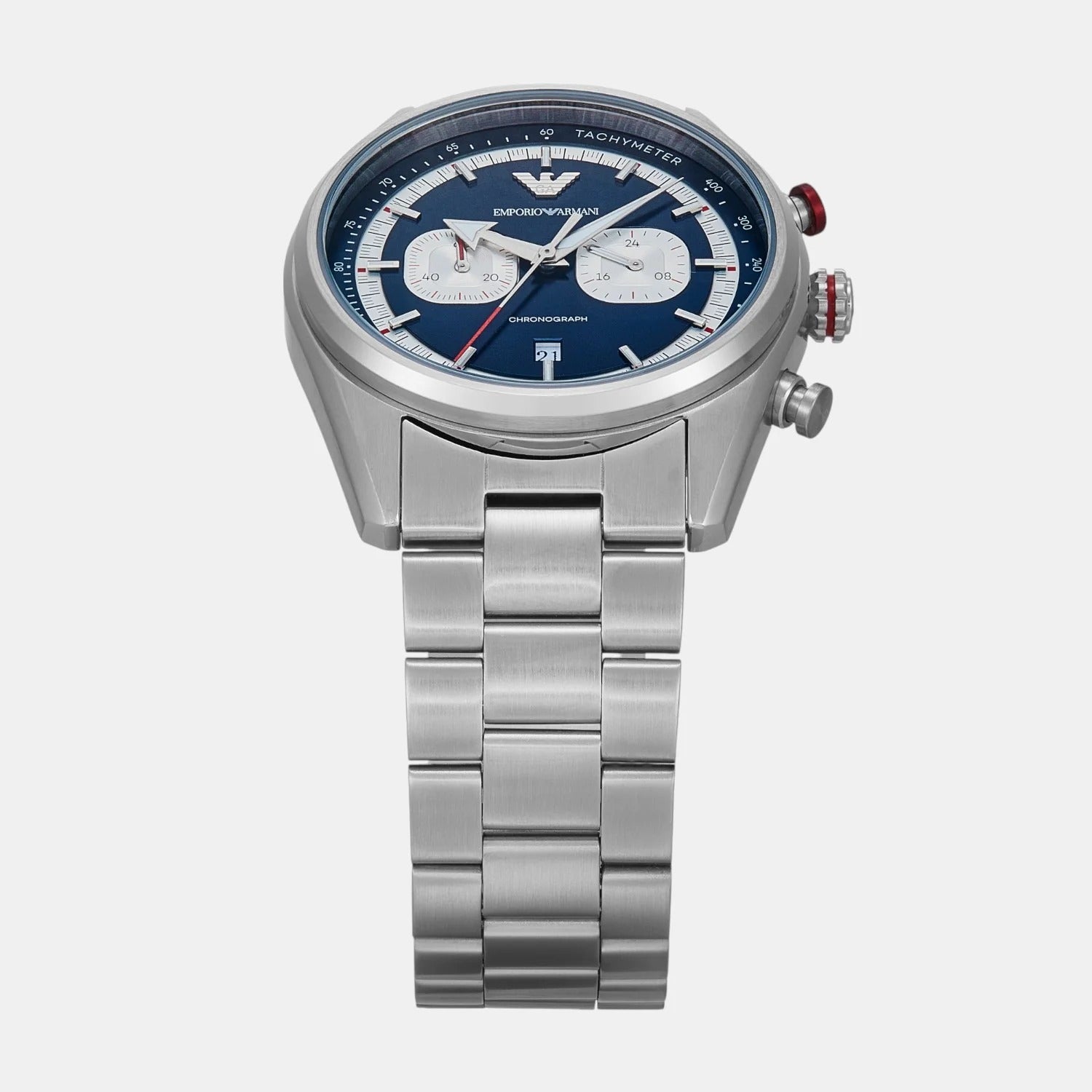 Emporio Armani Racer Chronograph Blue Dial Silver Steel Strap Watch for Men - AR11676