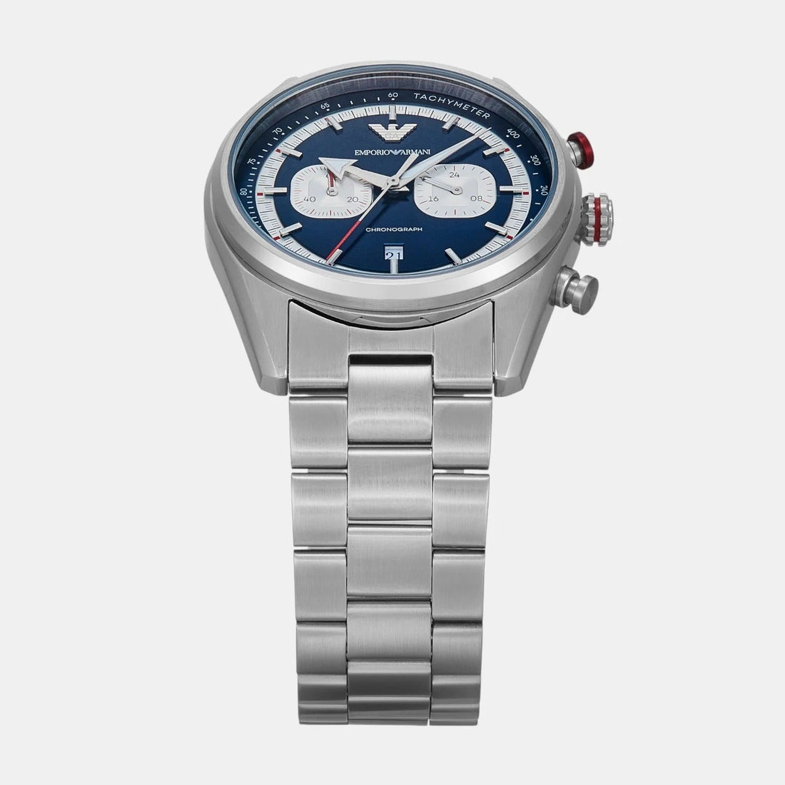 Emporio Armani Racer Chronograph Blue Dial Silver Steel Strap Watch for Men - AR11676