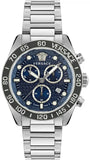Versace Greca Dome Chronograph Blue Dial Silver Steel Strap Watch for Men - VE6K00323