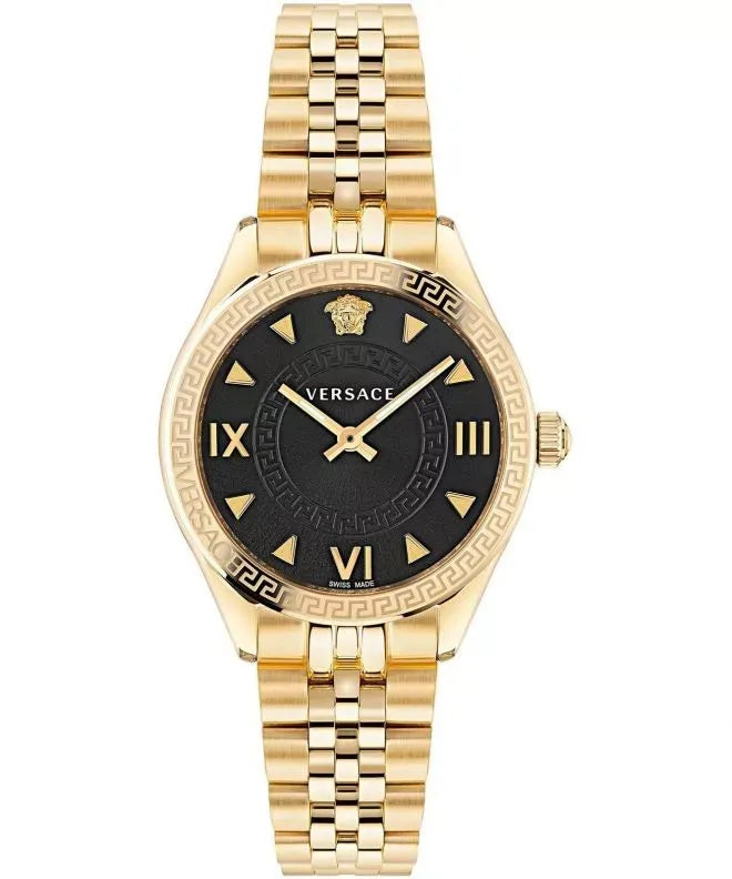 Versace Hellenyium Quartz Black Dial Gold Steel Strap Watch for Women - VE2S00622