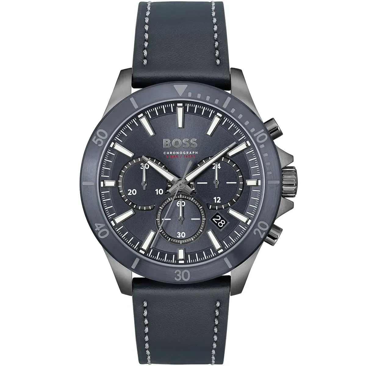 Hugo Boss Troper Chronograph Blue Dial Blue Leather Strap Watch for Men - 1514056