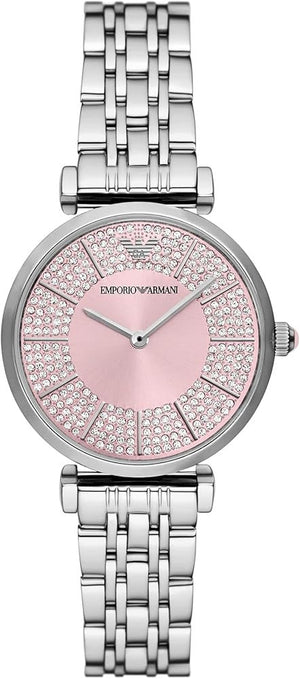 Emporio Armani Gianni T-Bar Pink Dial Silver Steel Strap Watch for Women - AR11686