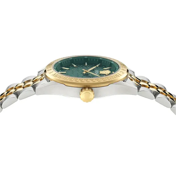 Versace V-Code Analog Green Dial Two Tone Steel Strap Watch for Women - VE8I00424