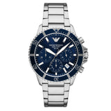 Emporio Armani World Explorer Chronograph Blue Dial Silver Steel Strap Watch for Men - AR11681