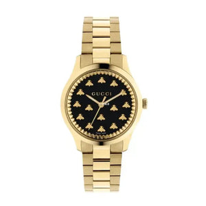 Gucci G Timeless 18K Gold Black Dial Gold Steel Strap Watch for Women - YA1265037