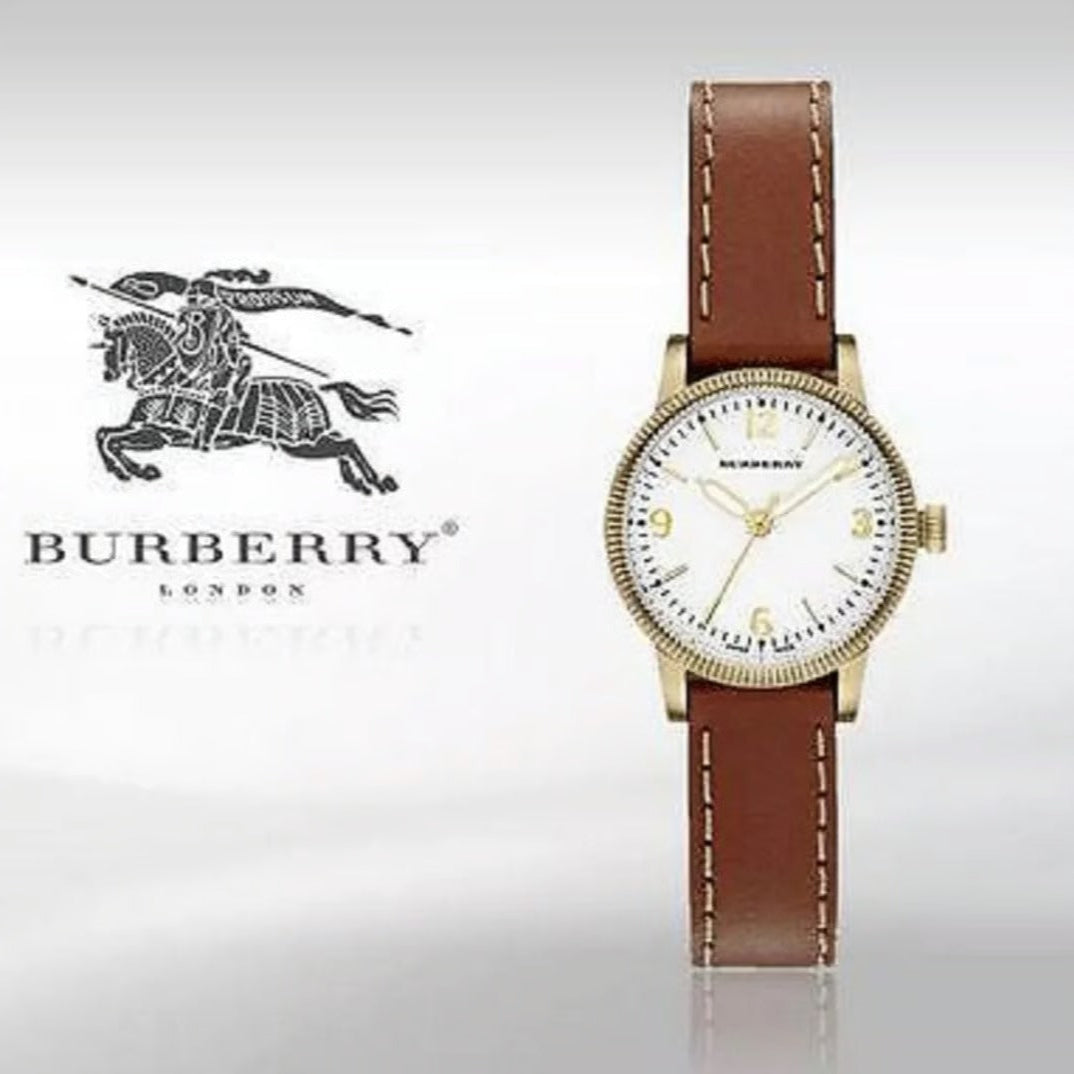 Burberry The Utilitarian White Dial Brown Leather Strap Watch for Women - BU7865