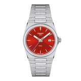 Tissot PRX Quartz Red Dial Silver Steel Strap Watch for Women - T137.210.11.421.00