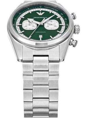 Emporio Armani Racer Chronograph Green Dial Silver Steel Strap Watch for Men - AR11637