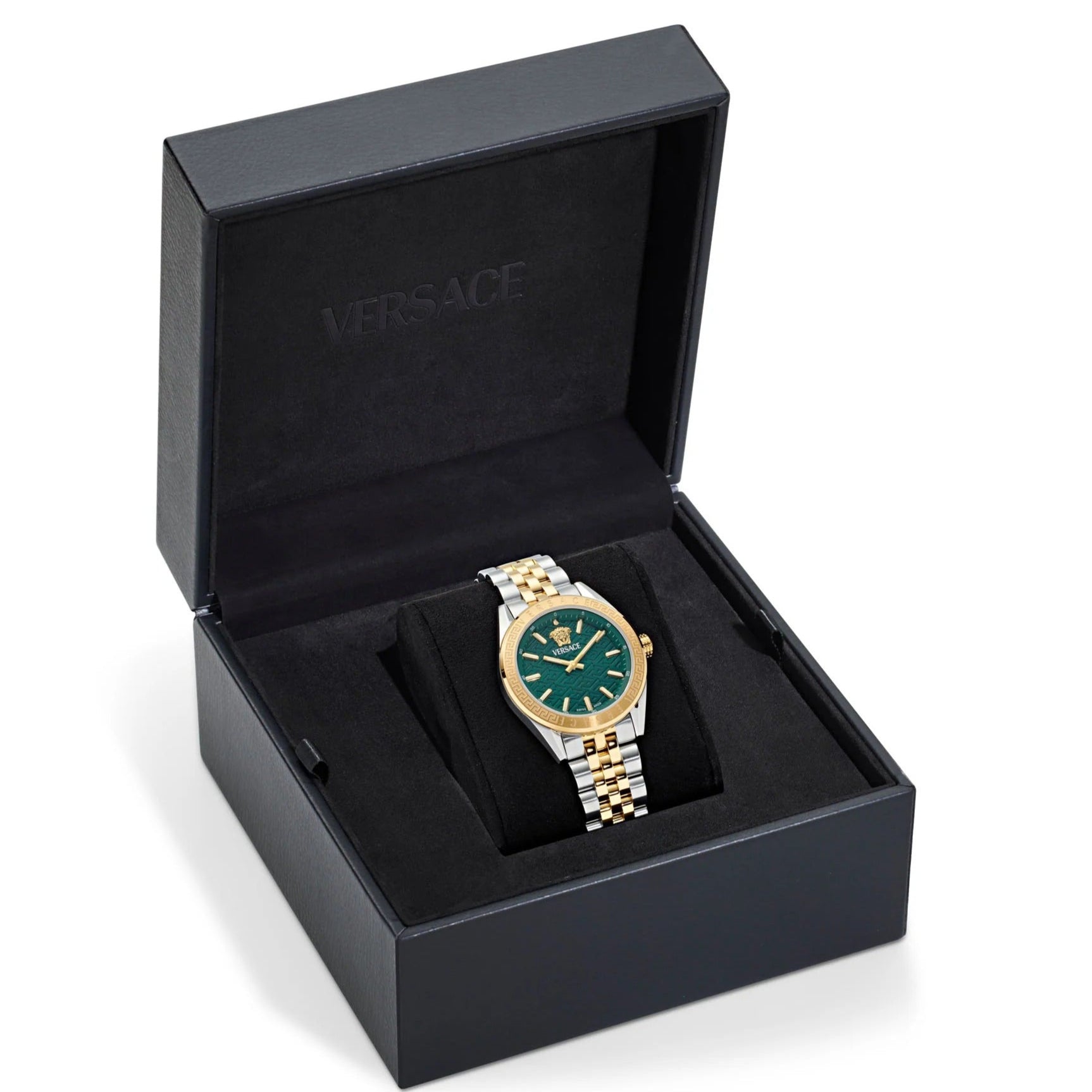 Versace V-Code Analog Green Dial Two Tone Steel Strap Watch for Women - VE8I00424
