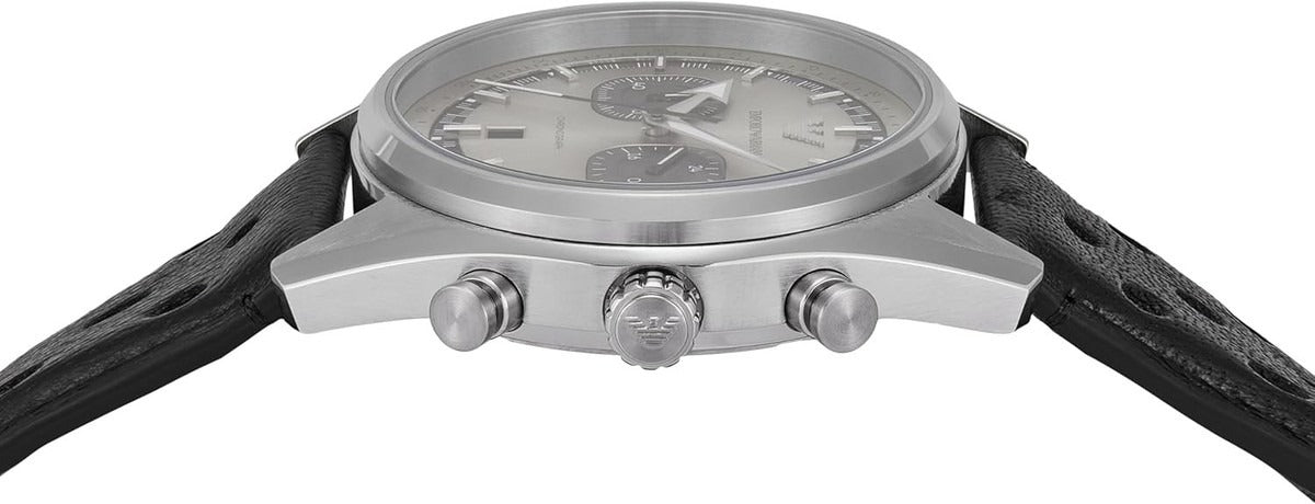 Emporio Armani Racer Chronograph Silver Dial Black Leather Strap Watch for Men - AR11677