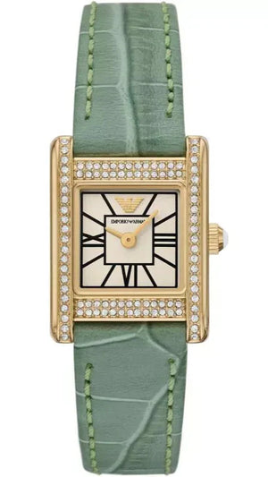 Emporio Armani Classic White Dial Green Leather Strap Watch for Women - AR11661