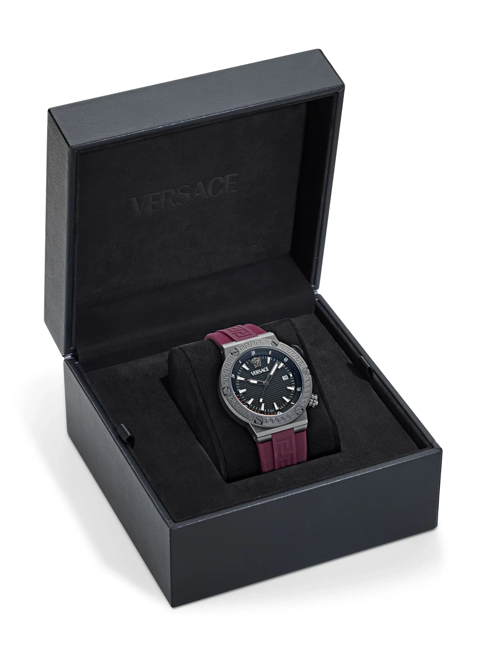 Versace Greca Logo Diver Quartz Black Dial Purple Rubber Strap Watch for Men - VE8G00224