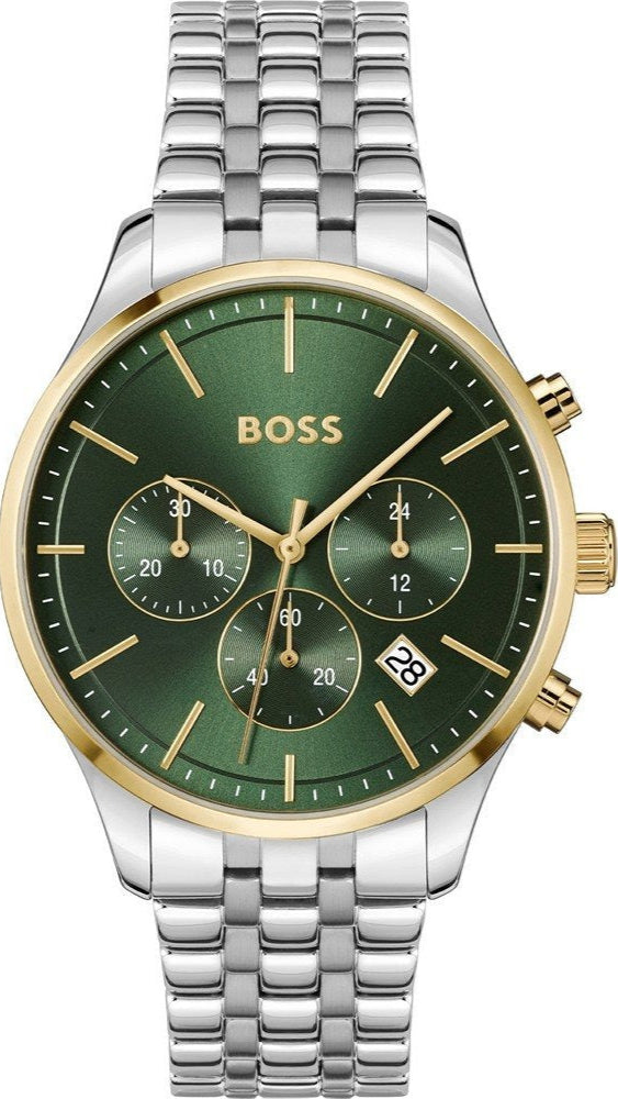 Hugo Boss Avery Chronograph Green Dial Silver Steel Strap Watch for Men - 1514159
