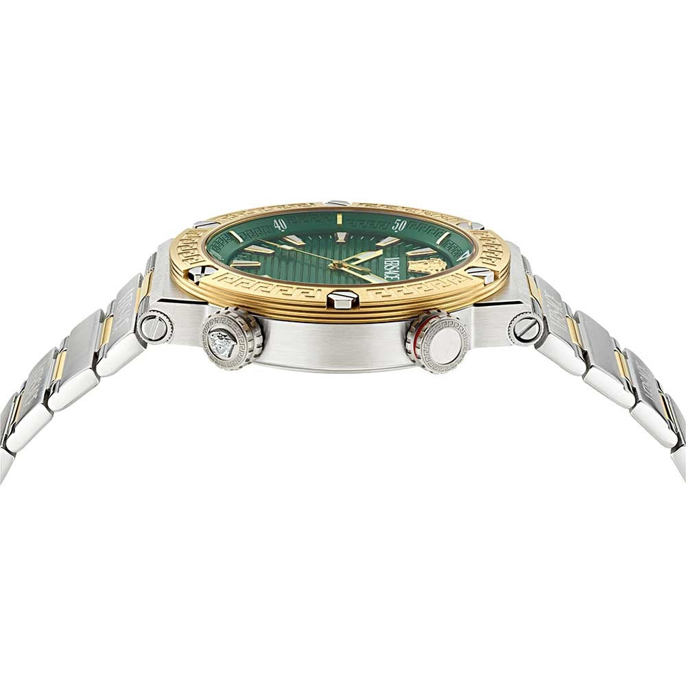 Versace Greca Logo Diver Quartz Green Dial Two Tone Steel Strap Watch for Men - VE8G00524