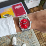 Tissot PRX Quartz Red Dial Silver Steel Strap Watch for Women - T137.210.11.421.00