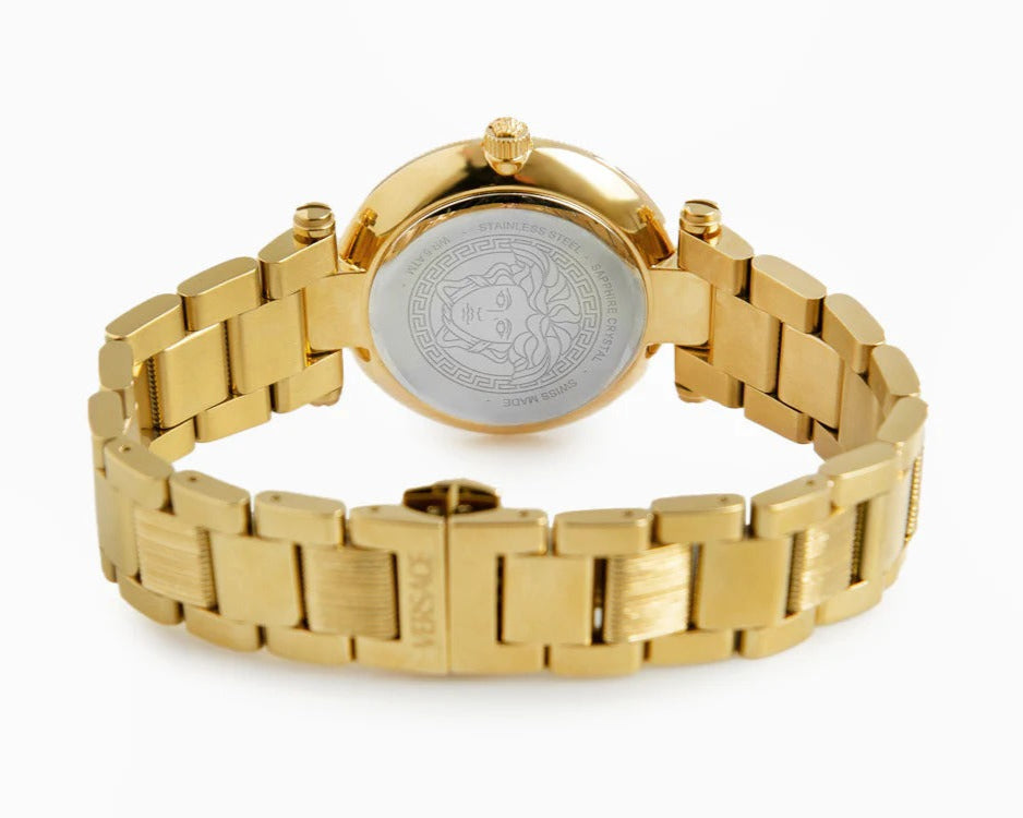 Versace Reve Analog Black Dial Gold Steel Strap Watch for Women - VE8B00624