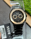 Hugo Boss Taper Chronograph Black Dial Black Steel Strap Watch for Men - 1514090