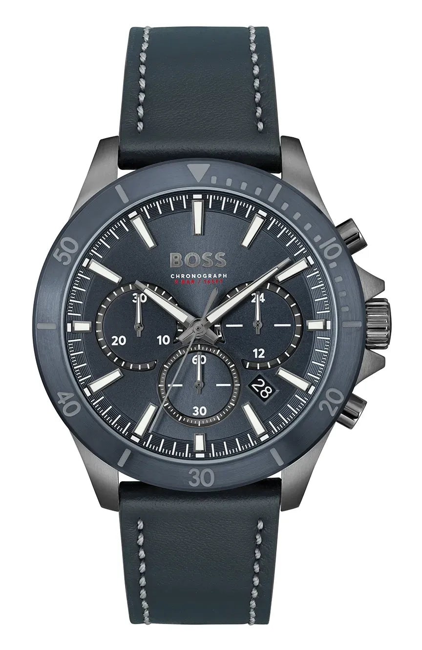 Hugo Boss Troper Chronograph Blue Dial Blue Leather Strap Watch for Men - 1514056