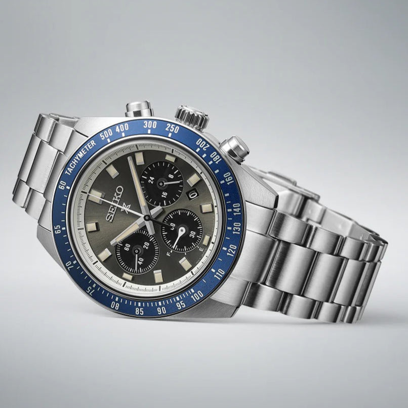 Seiko Prospex Speedtimer Solar Chronograph Grey Dial Silver Steel Strap Watch for Men - SSC939