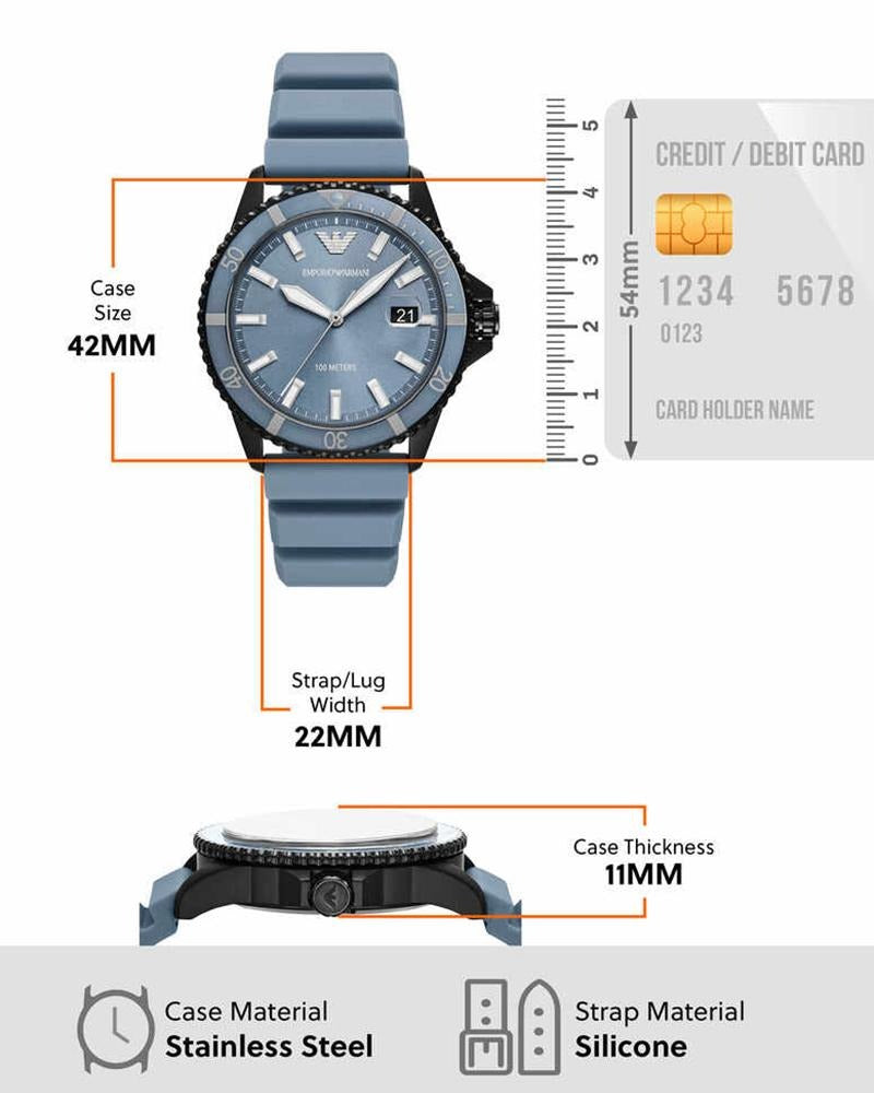 Emporio Armani Sea Explorer Divers Blue Dial Blue Silicone Strap Watch for Men - AR11685