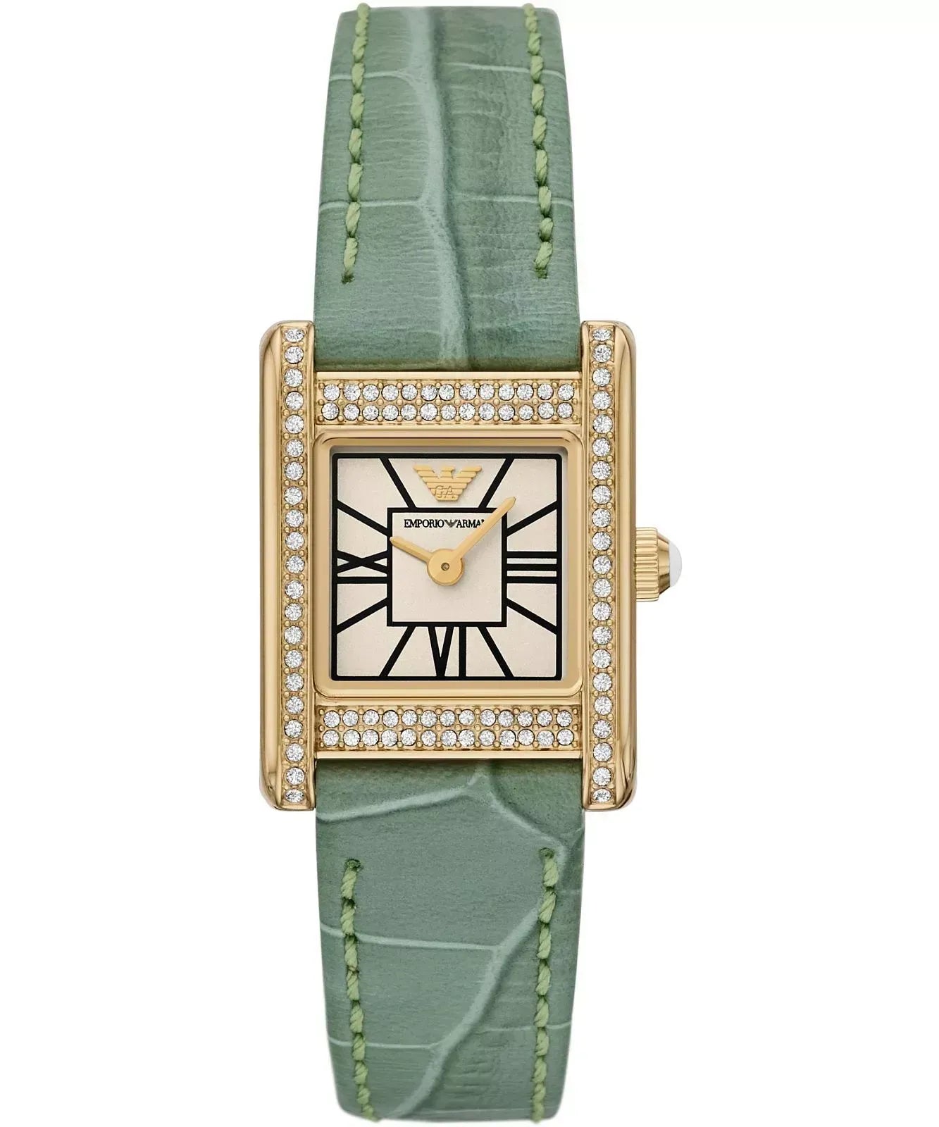 Emporio Armani Classic White Dial Green Leather Strap Watch for Women - AR11661