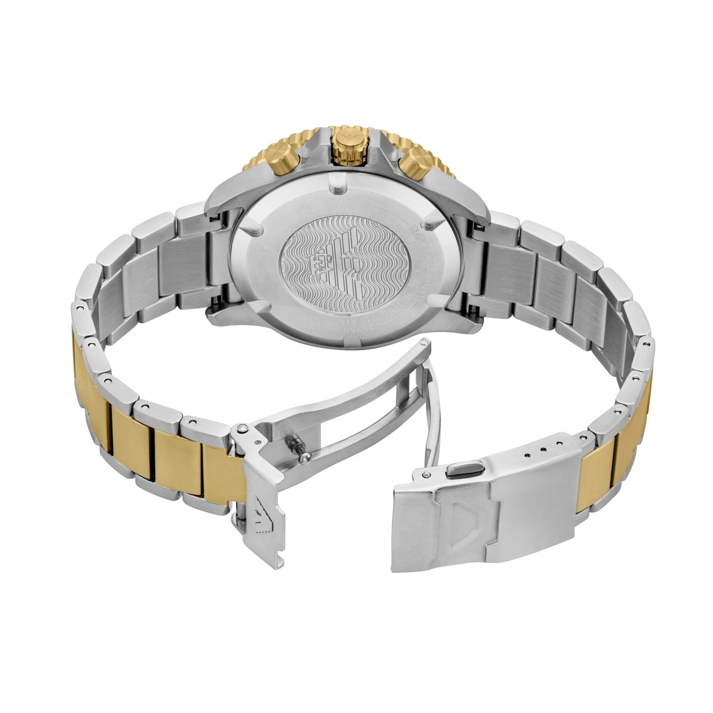 Emporio Armani World Explorer Chronograph Green Dial Two Tone Steel Strap Watch for Men - AR11695