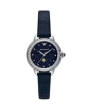 Emporio Armani Mia Moonphase Blue Dial Blue Leather Strap Watch for Women - AR11629