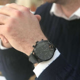 Hugo Boss Aeroliner Chronograph Black Dial Black Leather Strap Watch for Men - 1512567