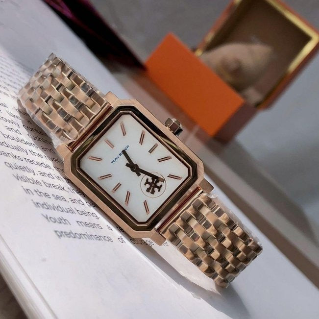 Tory Burch Robinson White Dial Rose Gold Steel Strap Watch for Women - TBW1502