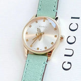 Gucci G Timeless Silver Dial Green Leather Strap Watch for Women - YA1265040
