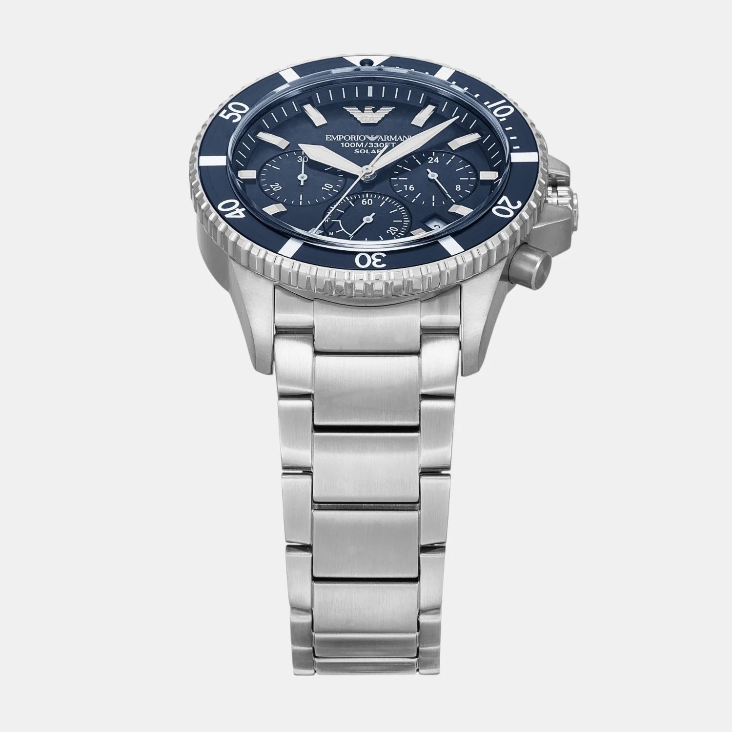 Emporio Armani World Explorer Chronograph Blue Dial Silver Steel Strap Watch for Men - AR11681