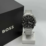 Hugo Boss Strike Chronograph Black Dial Silver Steel Strap Watch for Men - 1514290