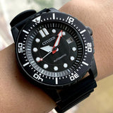 Citizen Mechanical Automatic Black Dial Black Rubber Strap Watch for Men - NJ0125-11E