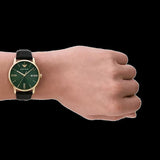 Emporio Armani Minimalist Green Dial Black Leather Strap Watch for Men - AR11601