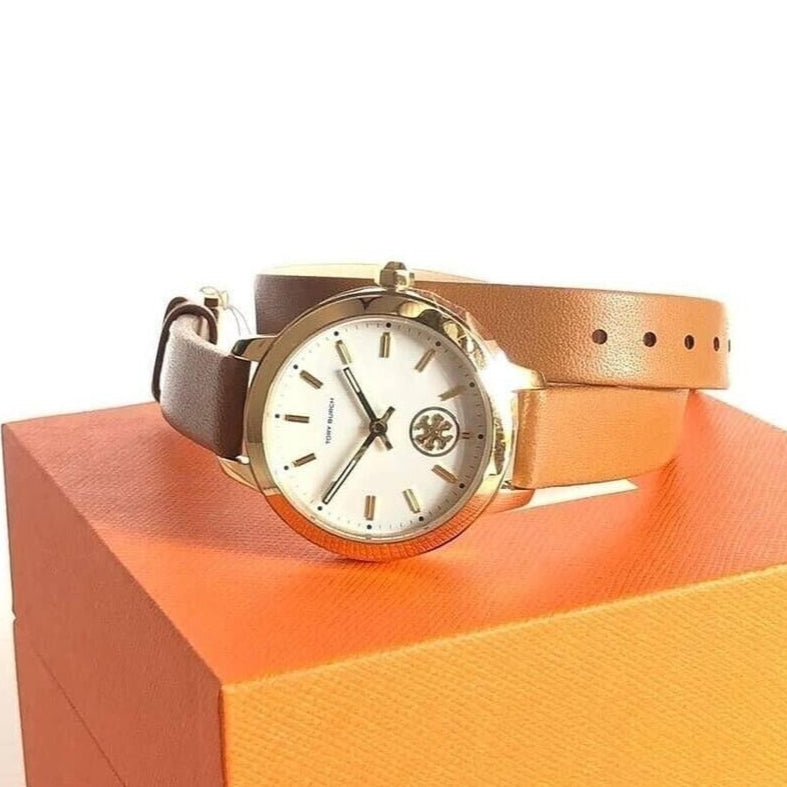 Tory Burch Collins Quartz White Dial Brown Leather Strap Watch for Women - TBW1304