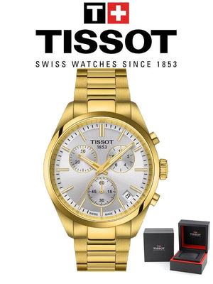 Tissot PR 100 Chronograph White Dial Gold Steel Strap Watch for Men - T150.417.33.031.00